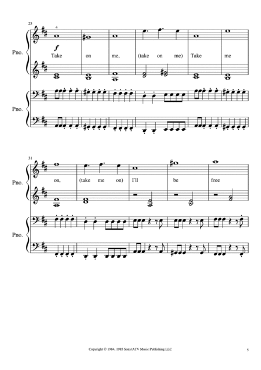 Take On Me Easy Piano scores gallery preview page 5