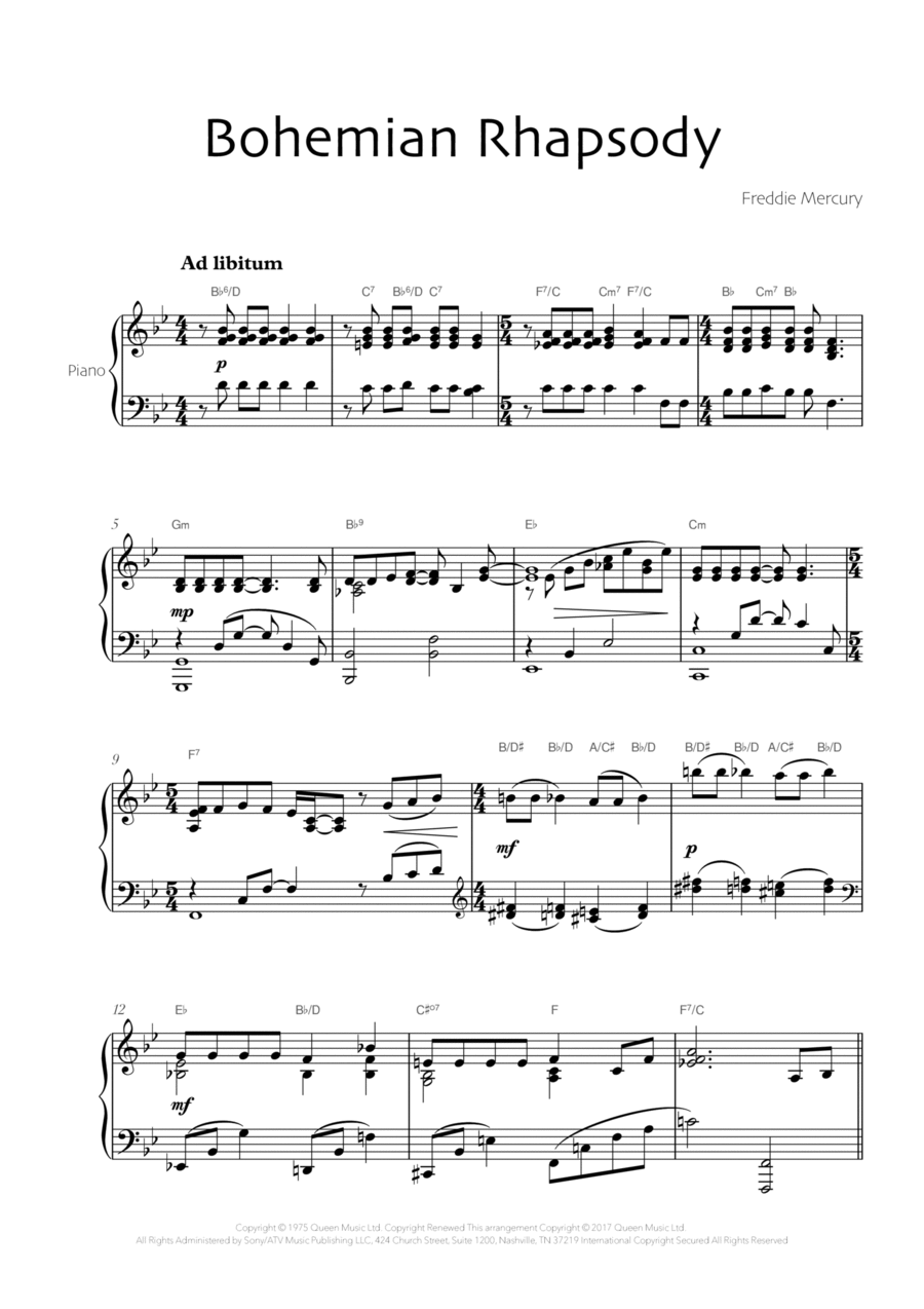 Bohemian Rhapsody Piano Solo scores gallery preview page 1