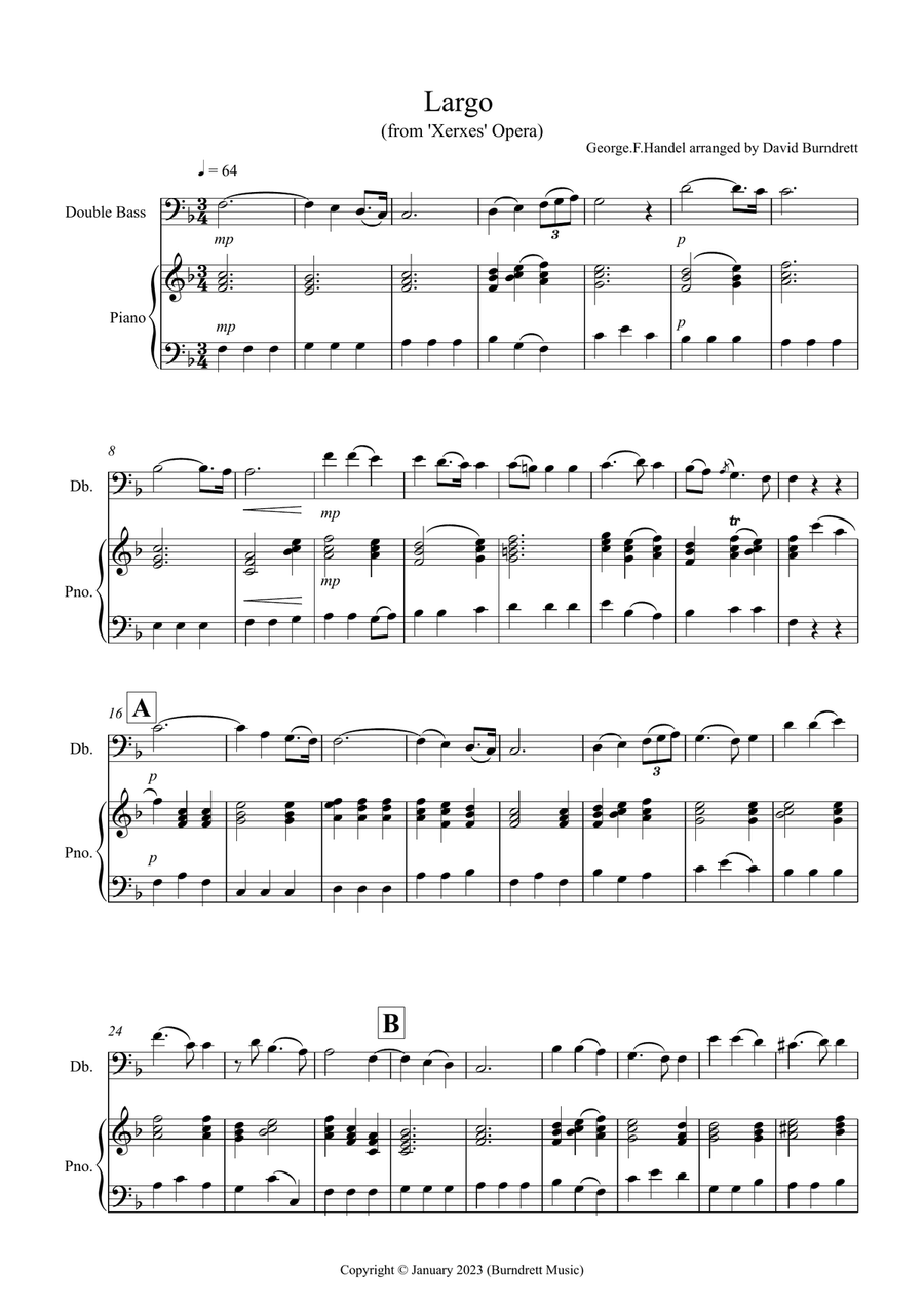 Largo (by Handel) for Double Bass and Piano image number null