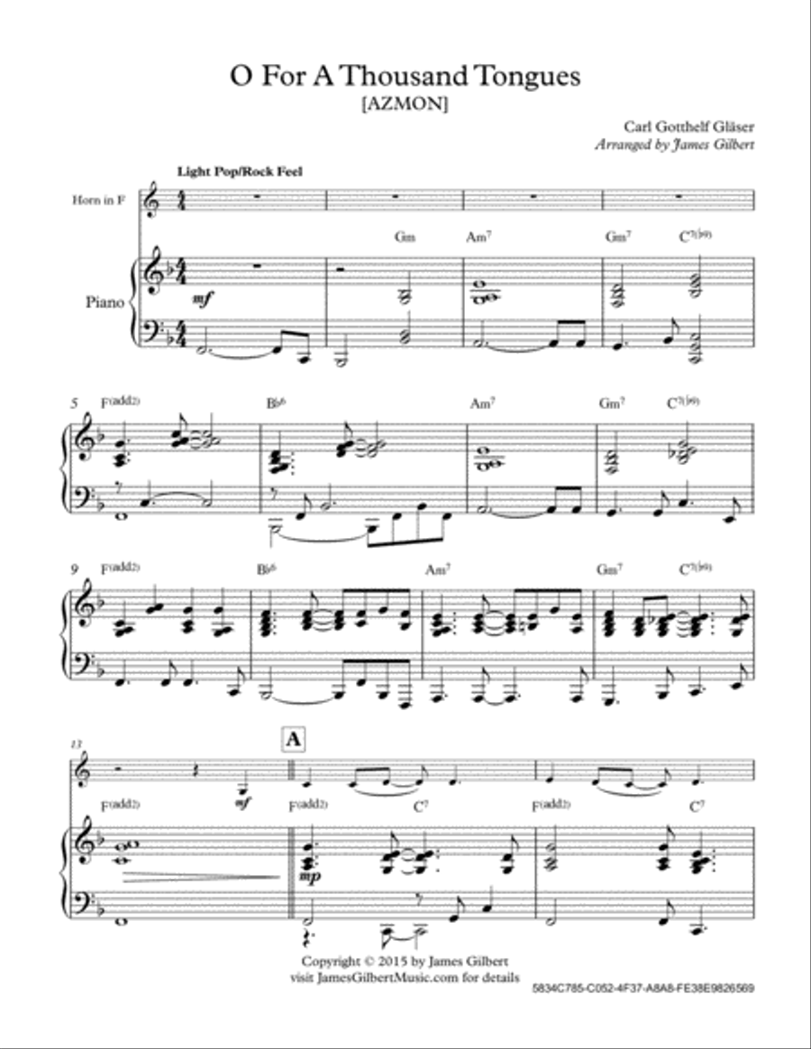 O For A Thousand Tongues Horn scores gallery preview page 2