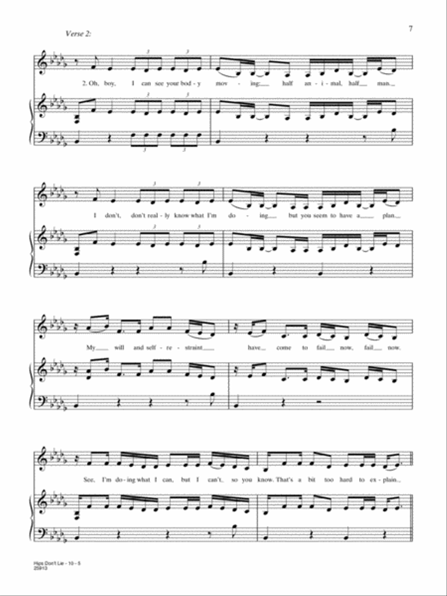 Hips Don't Lie Piano, Vocal, Guitar scores gallery preview page 5