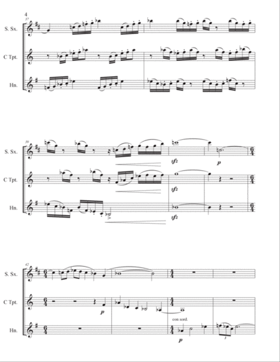 Three Movements for Soprano Sax, Trumpet and Horn Small Ensemble scores gallery preview page 4