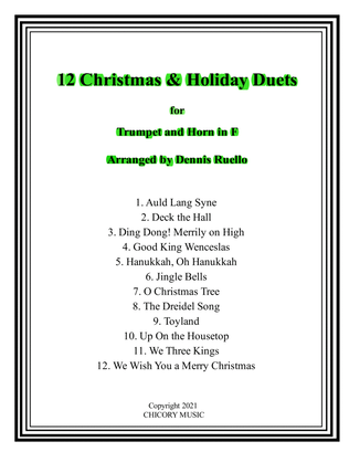 Book cover for 12 Christmas & Holiday Duets for Trumpet and Horn in F