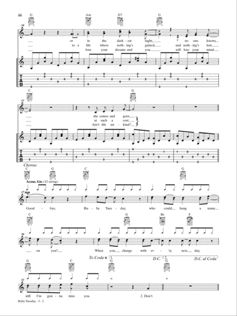 Ruby Tuesday Guitar Tablature scores gallery preview page 2