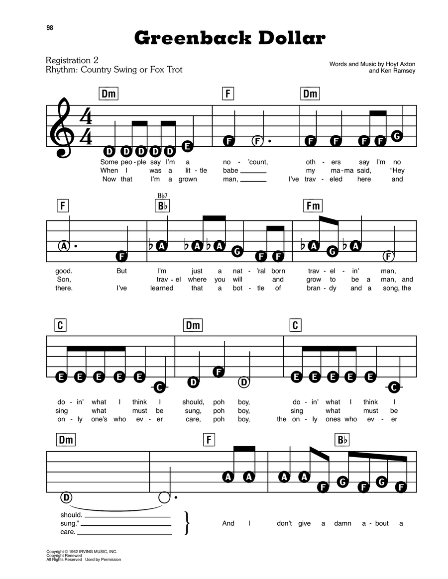 Greenback Dollar Greenback Dollar Electronic Keyboard scores gallery preview page 1