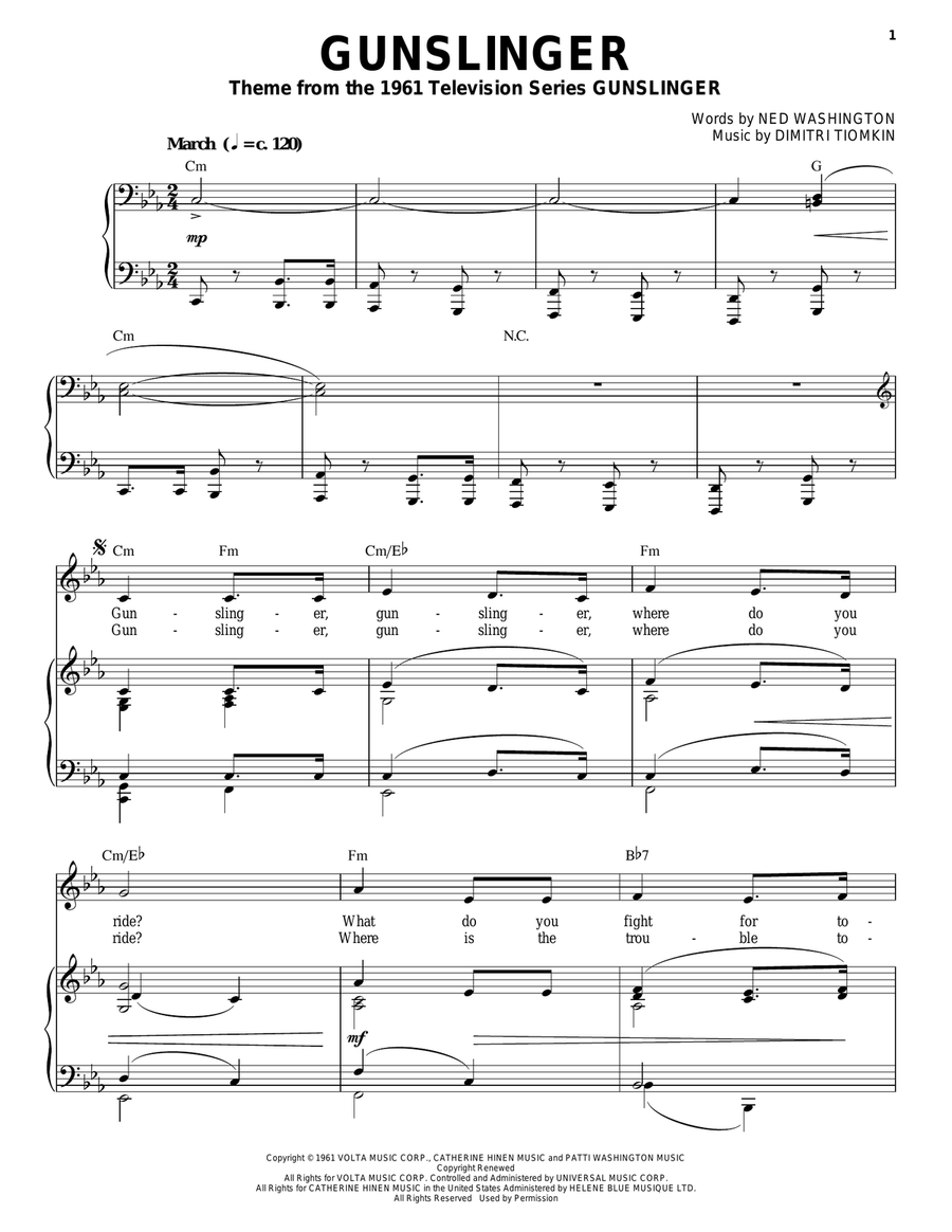 Gunslinger Piano, Vocal, Guitar scores gallery preview page 1