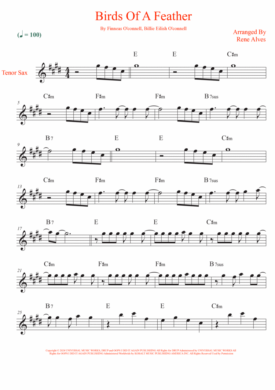 Birds Of A Feather Tenor Saxophone scores gallery preview page 1