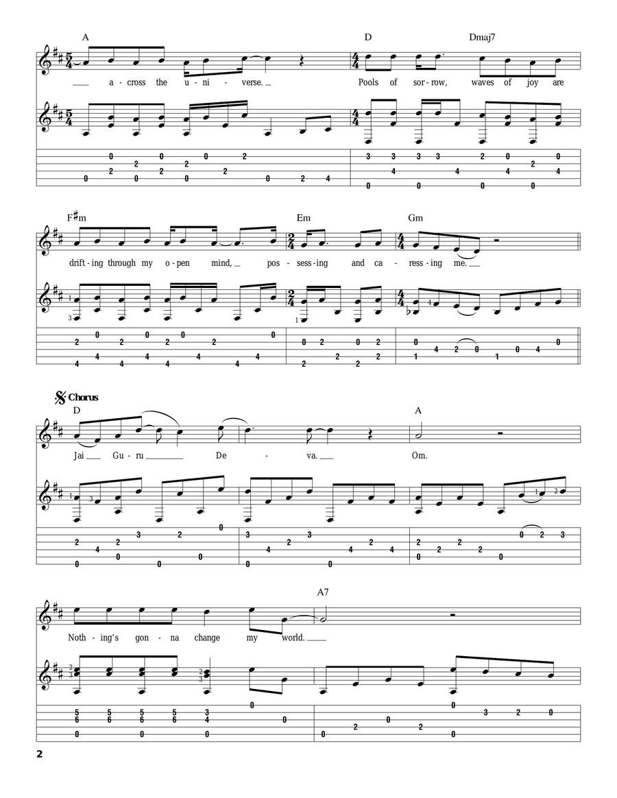 Across The Universe Acoustic Guitar scores gallery preview page 2