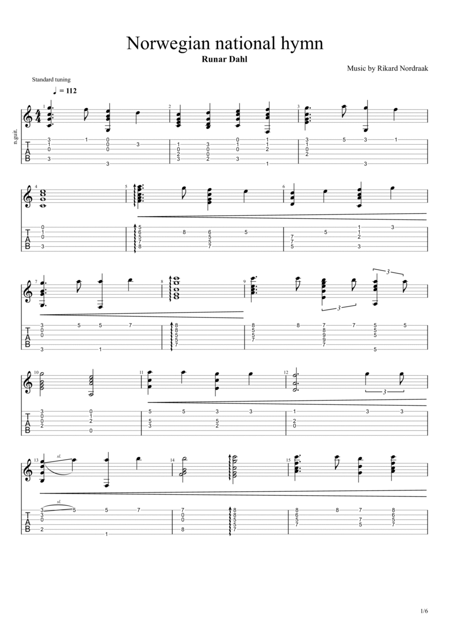 4 variations of the norwegian national hymn Acoustic Guitar scores gallery preview page 1