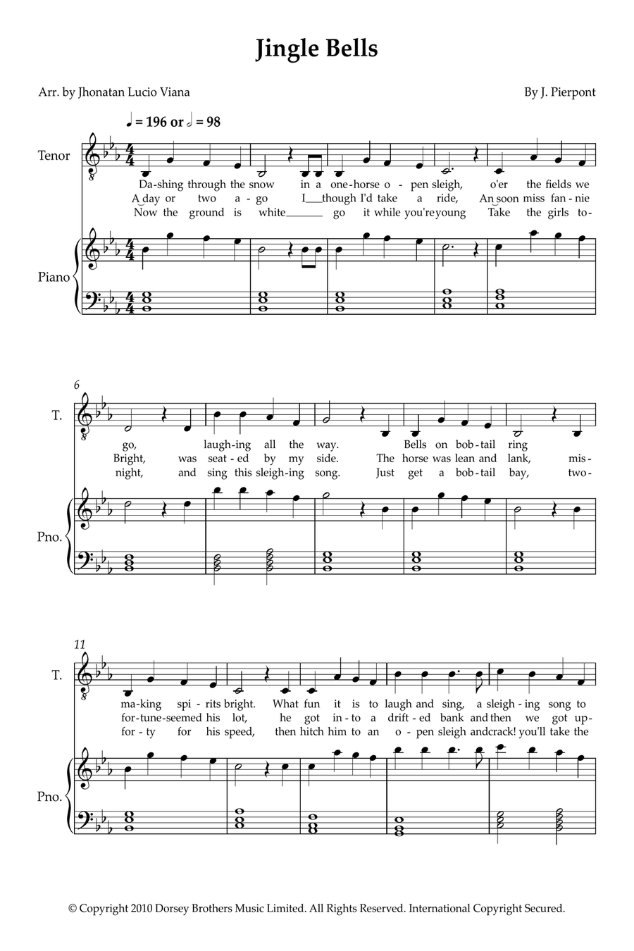 Jingle Bells Jingle Bells Tenor Voice scores gallery preview page 1