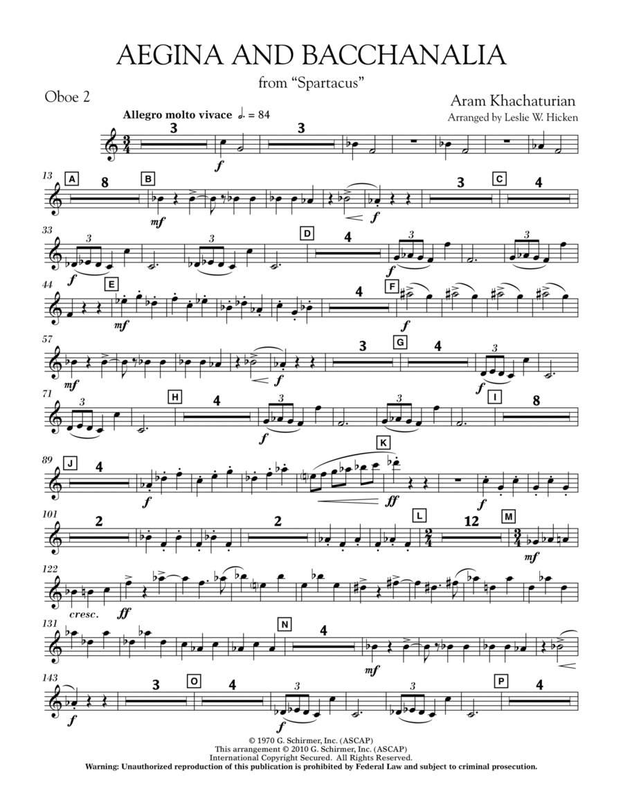 Aegina and Bacchanalia (from Spartacus) - Oboe 2 Oboe scores gallery preview page 1