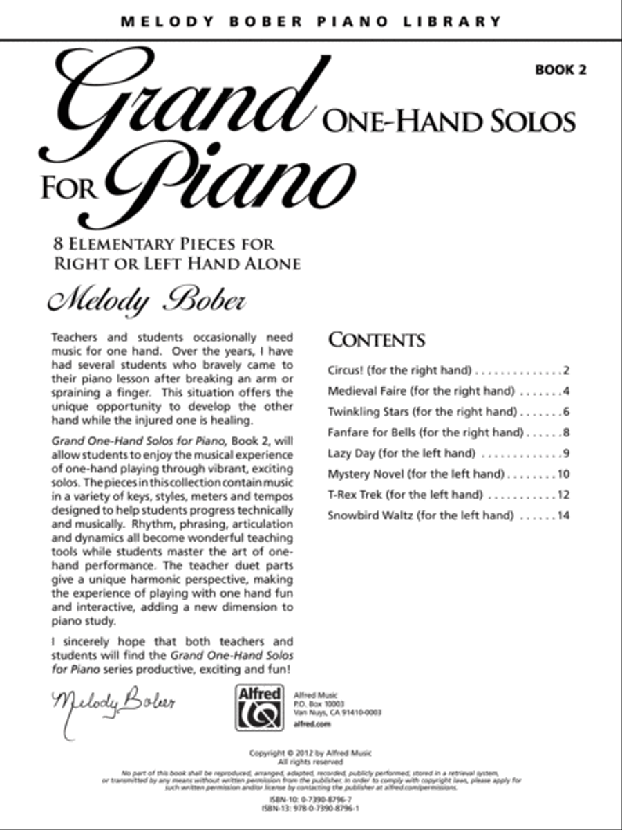 Grand One-Hand Solos for Piano, Book 2: 8 Elementary Pieces for Right or Left Hand Alone Piano Method scores gallery preview page 1