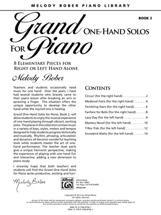 Book cover for Grand One-Hand Solos for Piano, Book 2: 8 Elementary Pieces for Right or Left Hand Alone