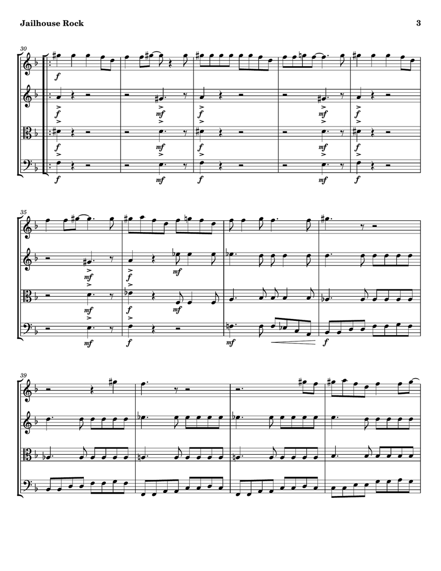 Jailhouse Rock String Quartet scores gallery preview page 3