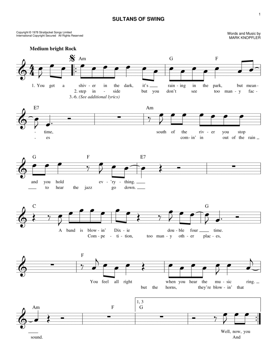 Sultans Of Swing Sultans Of Swing Piano scores gallery preview page 1