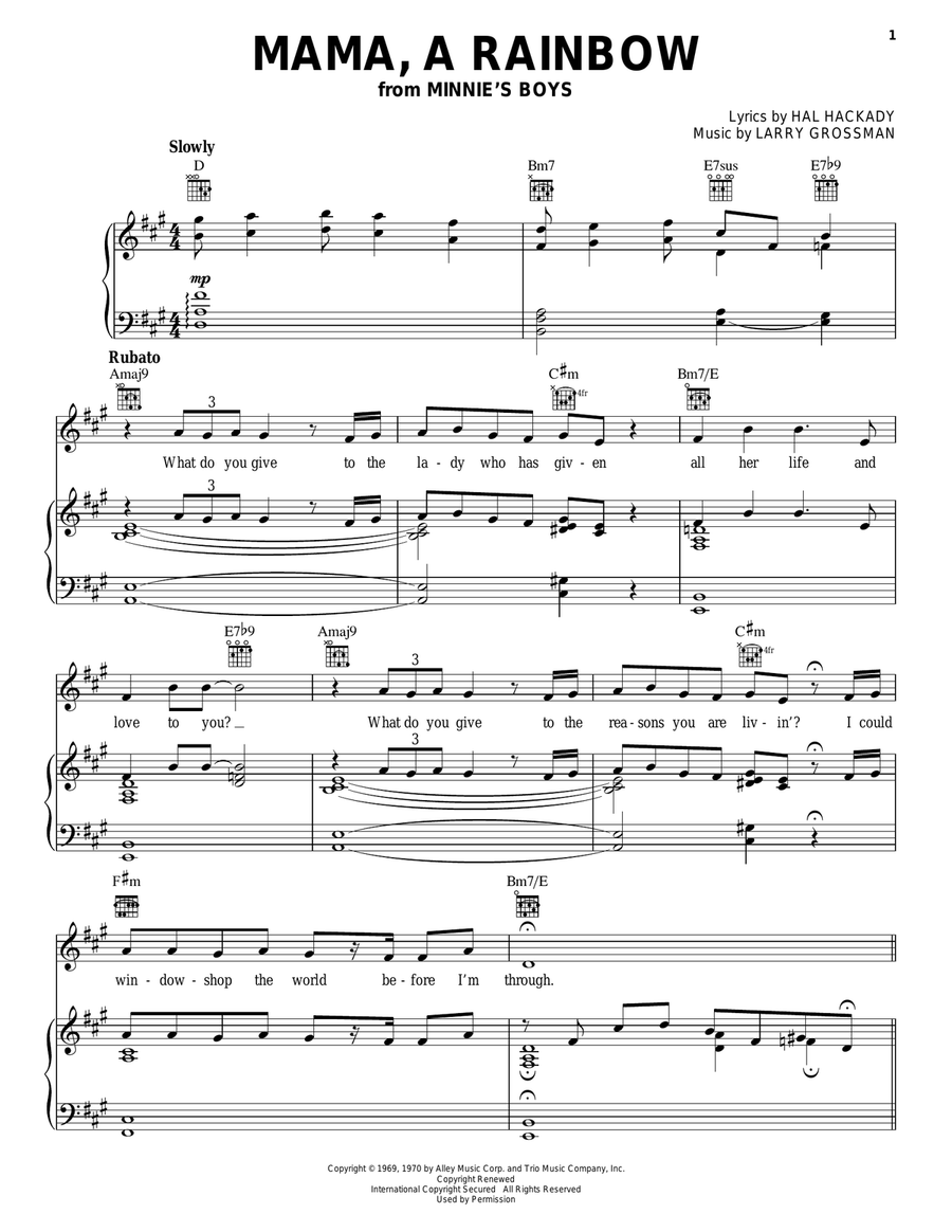 Mama, A Rainbow Piano, Vocal, Guitar scores gallery preview page 1
