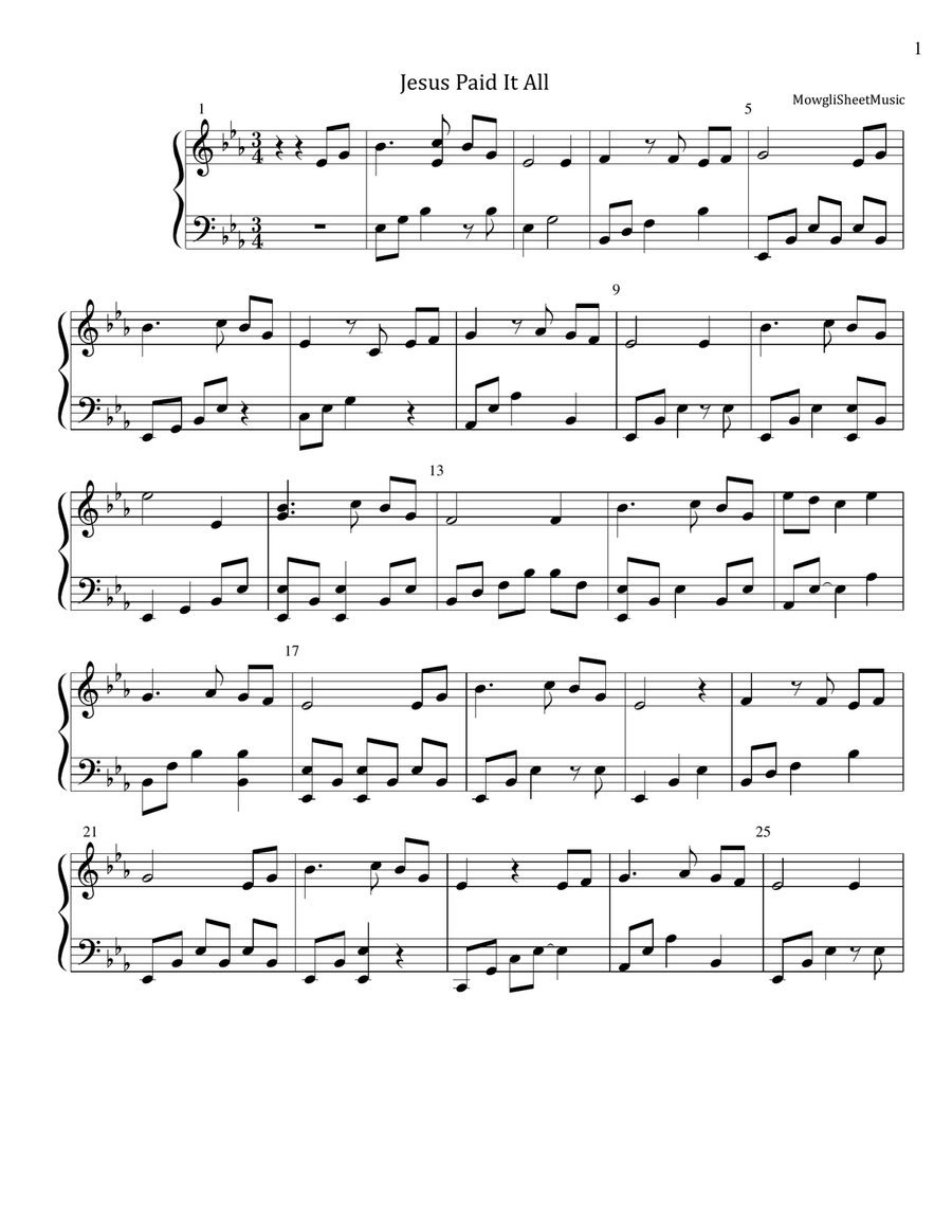 Jesus Paid It All Jesus Paid It All Piano Solo scores gallery preview page 1