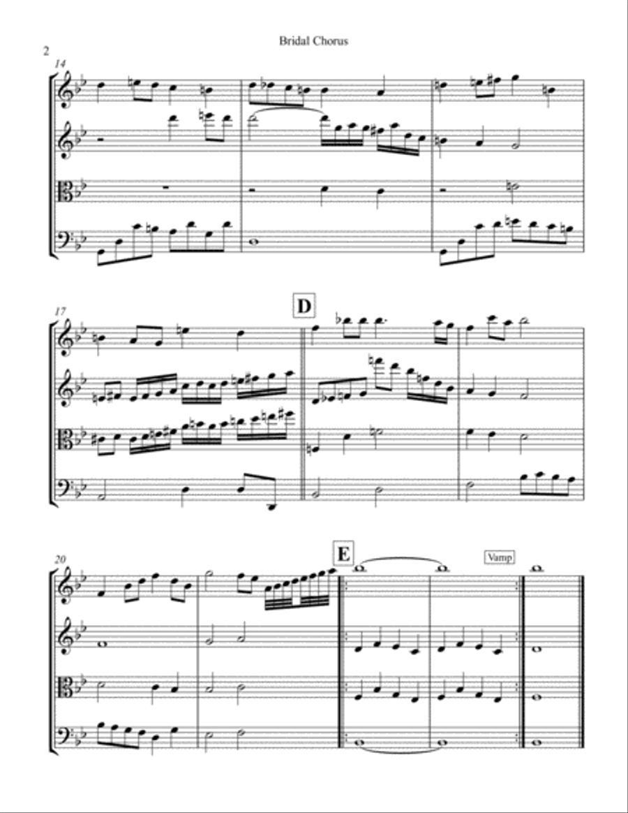 Here Comes the Bride - Bridal Chorus for String Quartet String Quartet scores gallery preview page 2