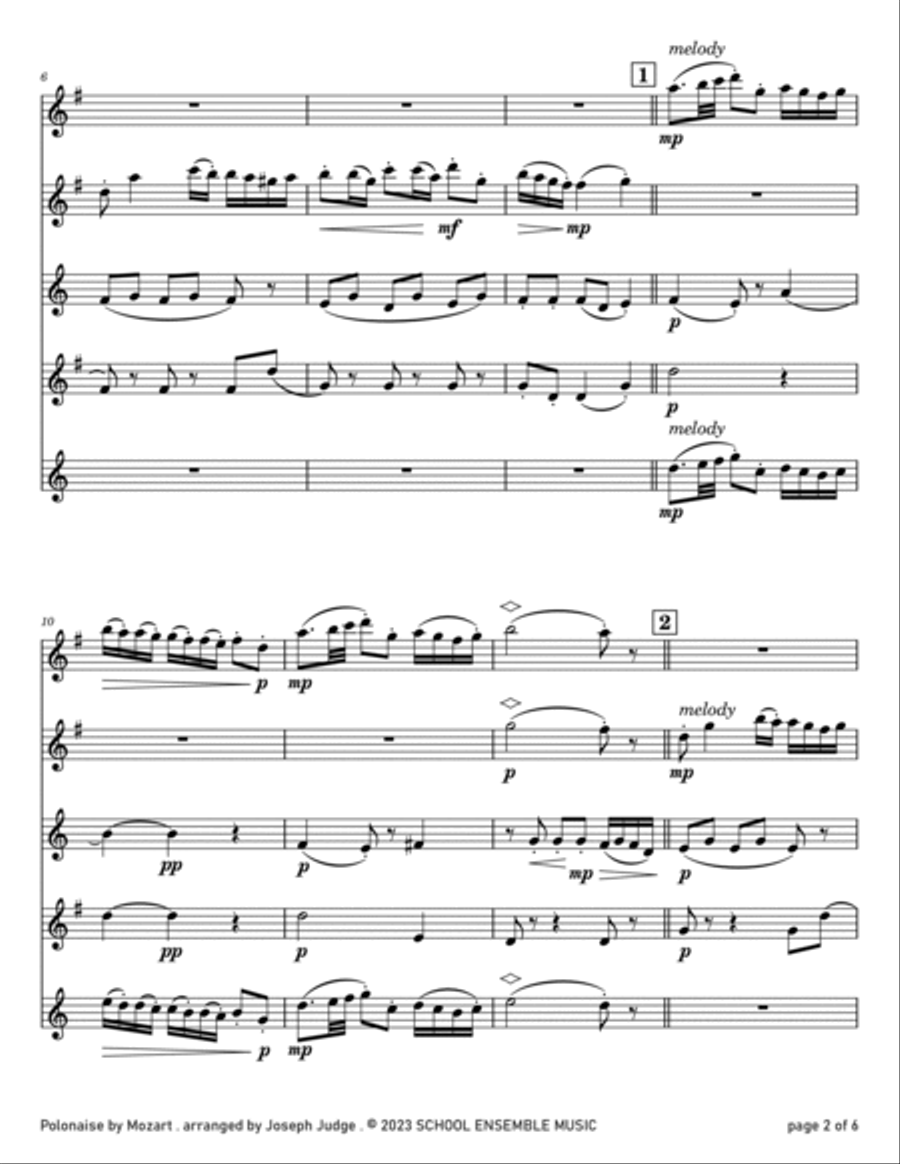 Polonaise by Mozart for Saxophone Quartet in Schools Saxophone Quartet scores gallery preview page 2