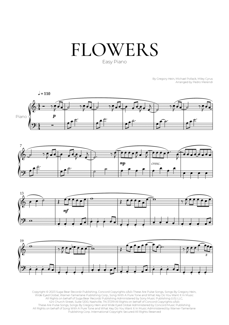 Flowers Easy Piano scores gallery preview page 1