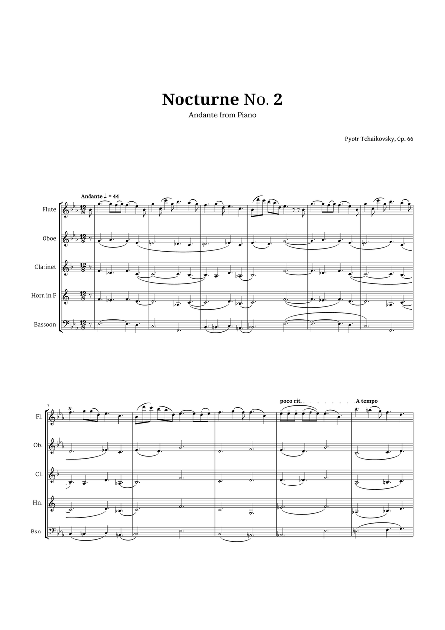 Nocturne by Chopin for Woodwind Quintet Woodwind Quintet scores gallery preview page 1