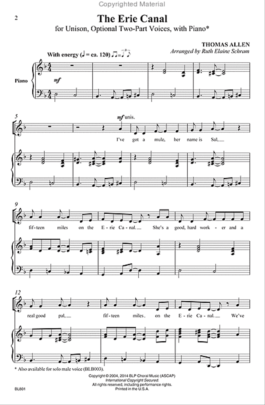 The Erie Canal Unison Choir scores gallery preview page 2