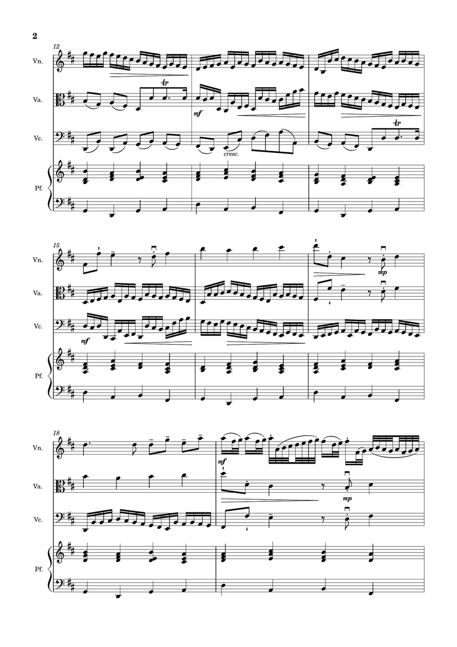 Canon in D Major, P.37; T.337. Arranged for Violin, Viola, Cello and Piano. Score and Parts Small Ensemble scores gallery preview page 2