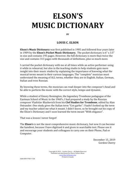 Elson's Complete Music Dictionary - digital download edition