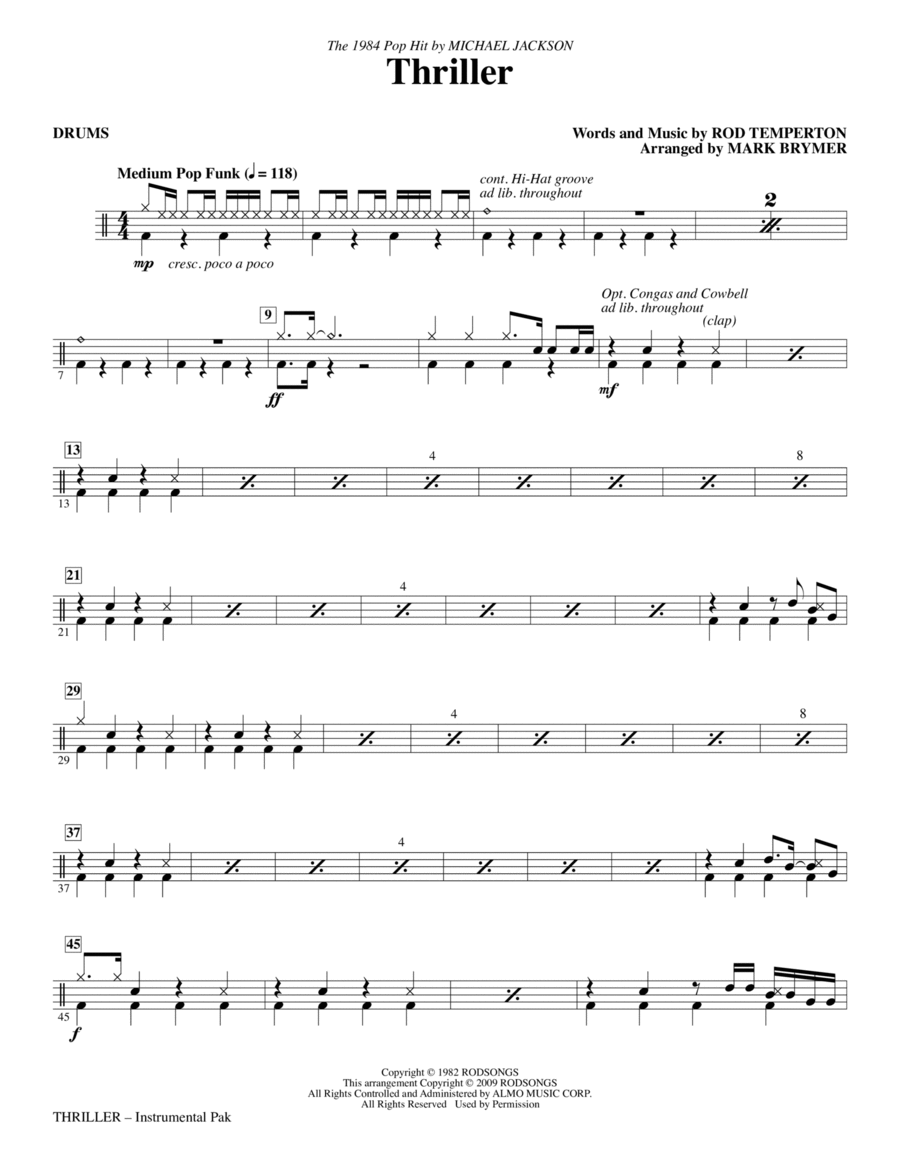 Thriller - Drums Choir scores gallery preview page 1