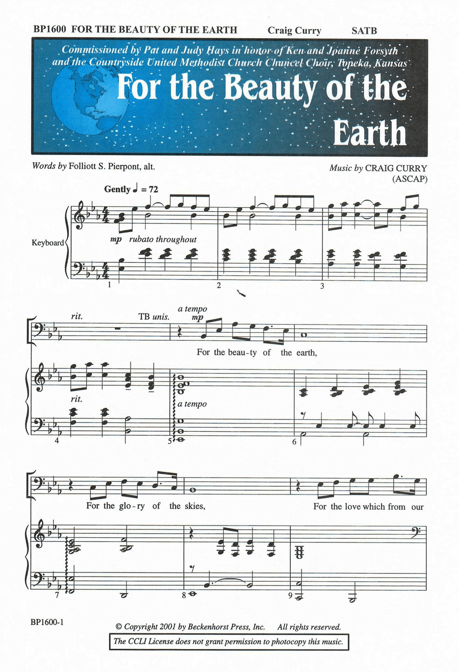 For the Beauty of the Earth (Curry) 4-Part scores gallery preview page 1