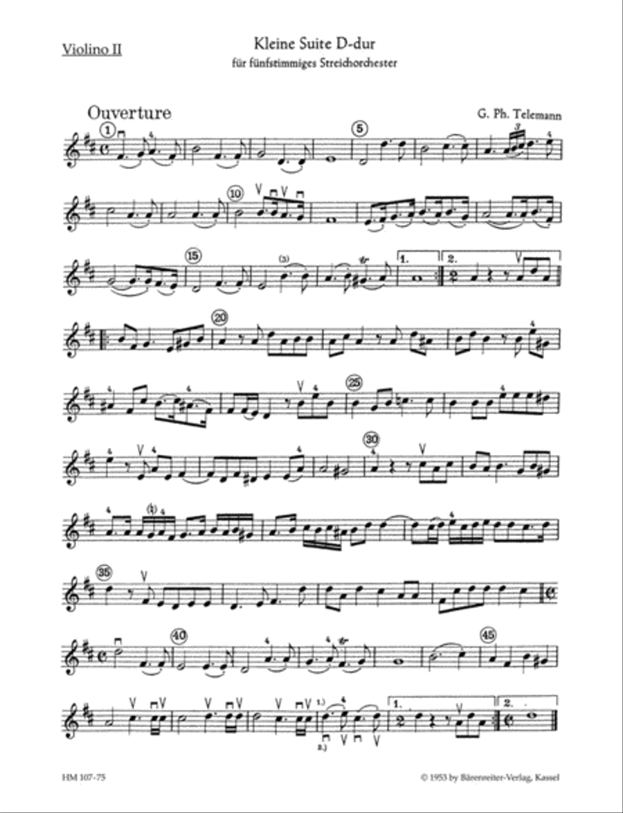 Kleine Suite for Strings and Basso continuo D major String Orchestra scores gallery preview page 1