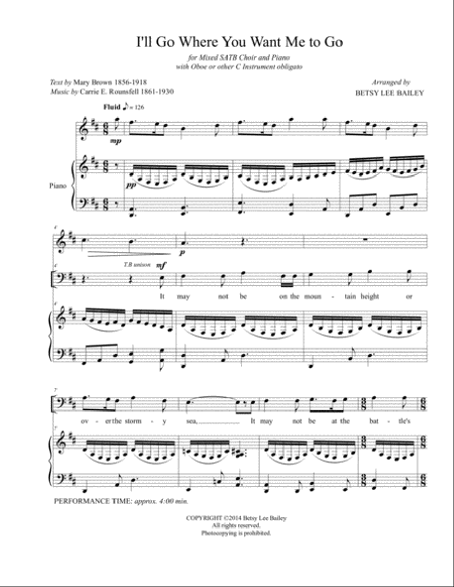 I'll Go Where You Want Me to Go 4-Part scores gallery preview page 2