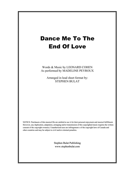 Dance Me To The End Of Love