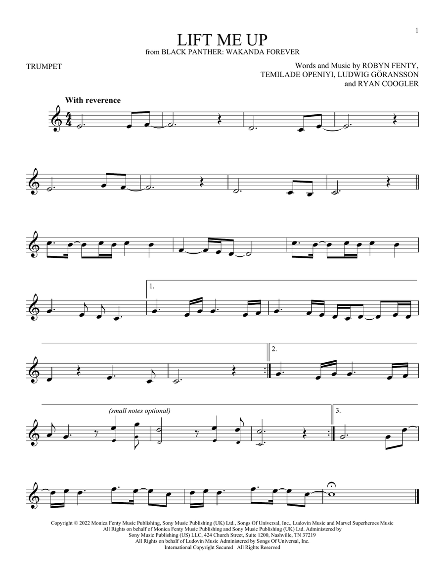 Lift Me Up (from Black Panther: Wakanda Forever) Trumpet Solo scores gallery preview page 1