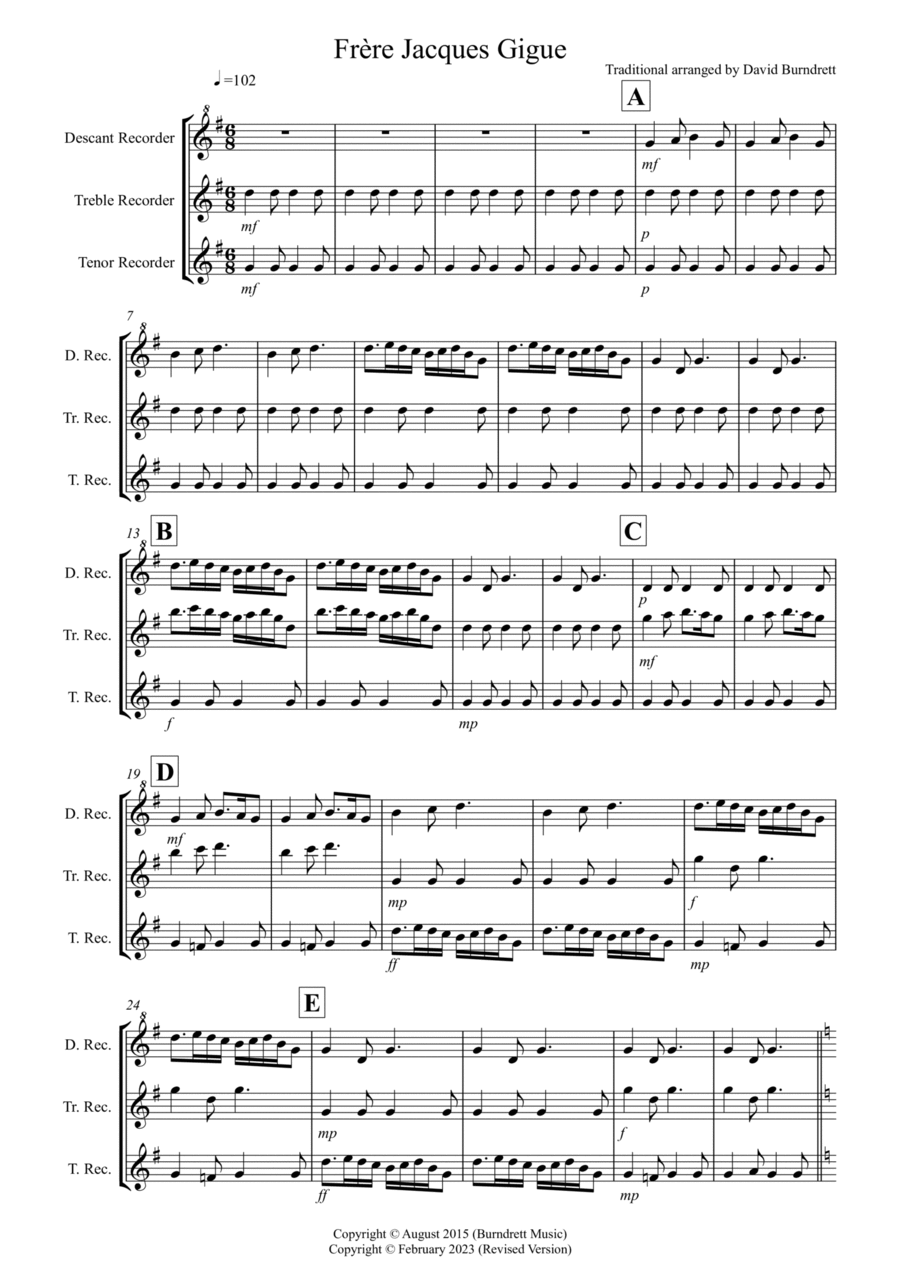 Frere Jacques for Recorder Trio Recorder scores gallery preview page 1