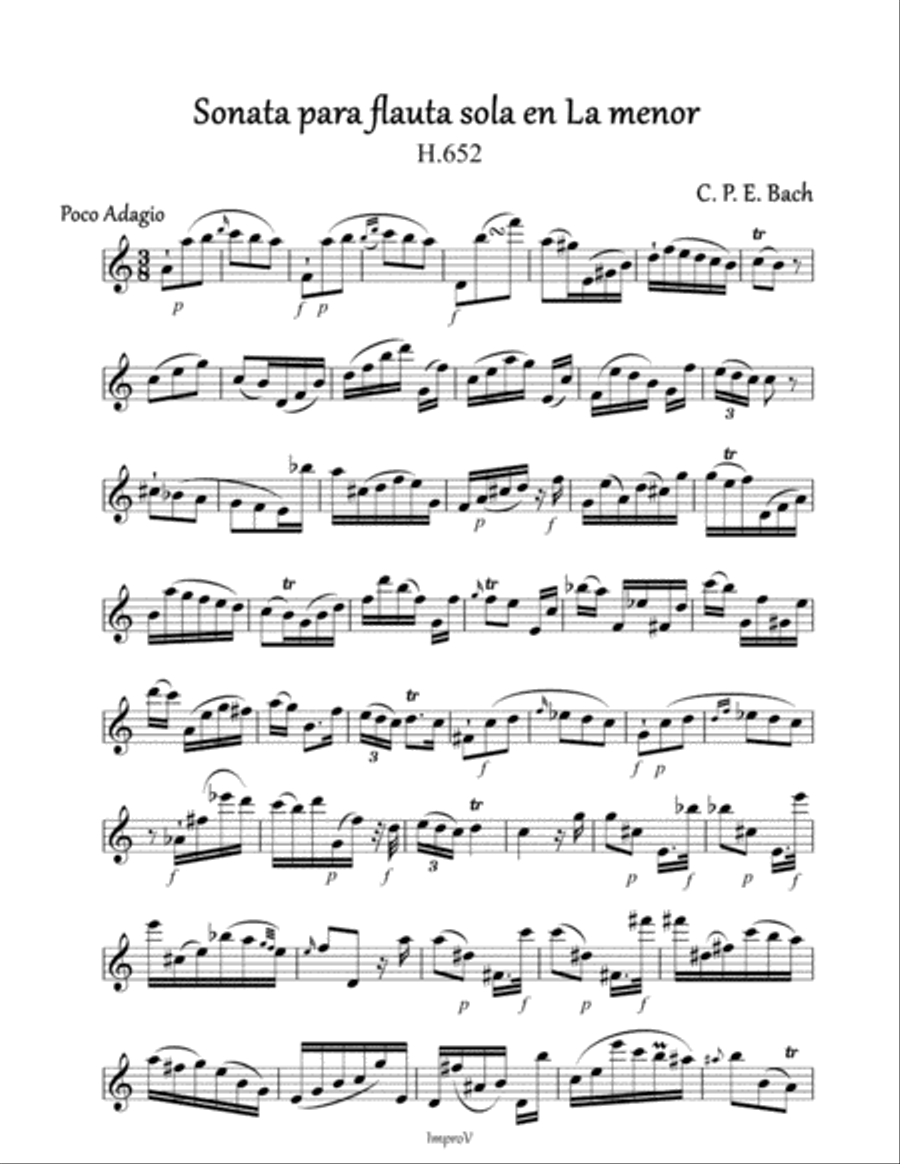 Flute Sonata in A minor H.562 Flute Solo scores gallery preview page 2