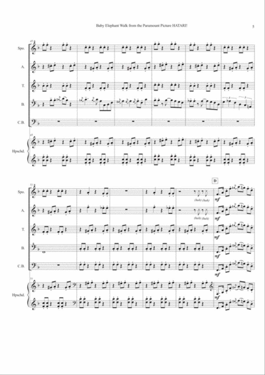 Baby Elephant Walk from the Paramount Picture HATARI! Small Ensemble scores gallery preview page 5
