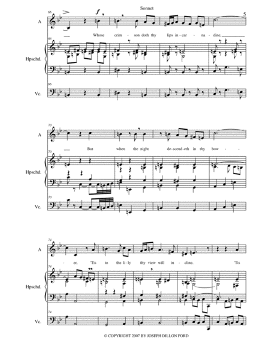 Sonnet for alto voice, harpsichord and cello Small Ensemble scores gallery preview page 5