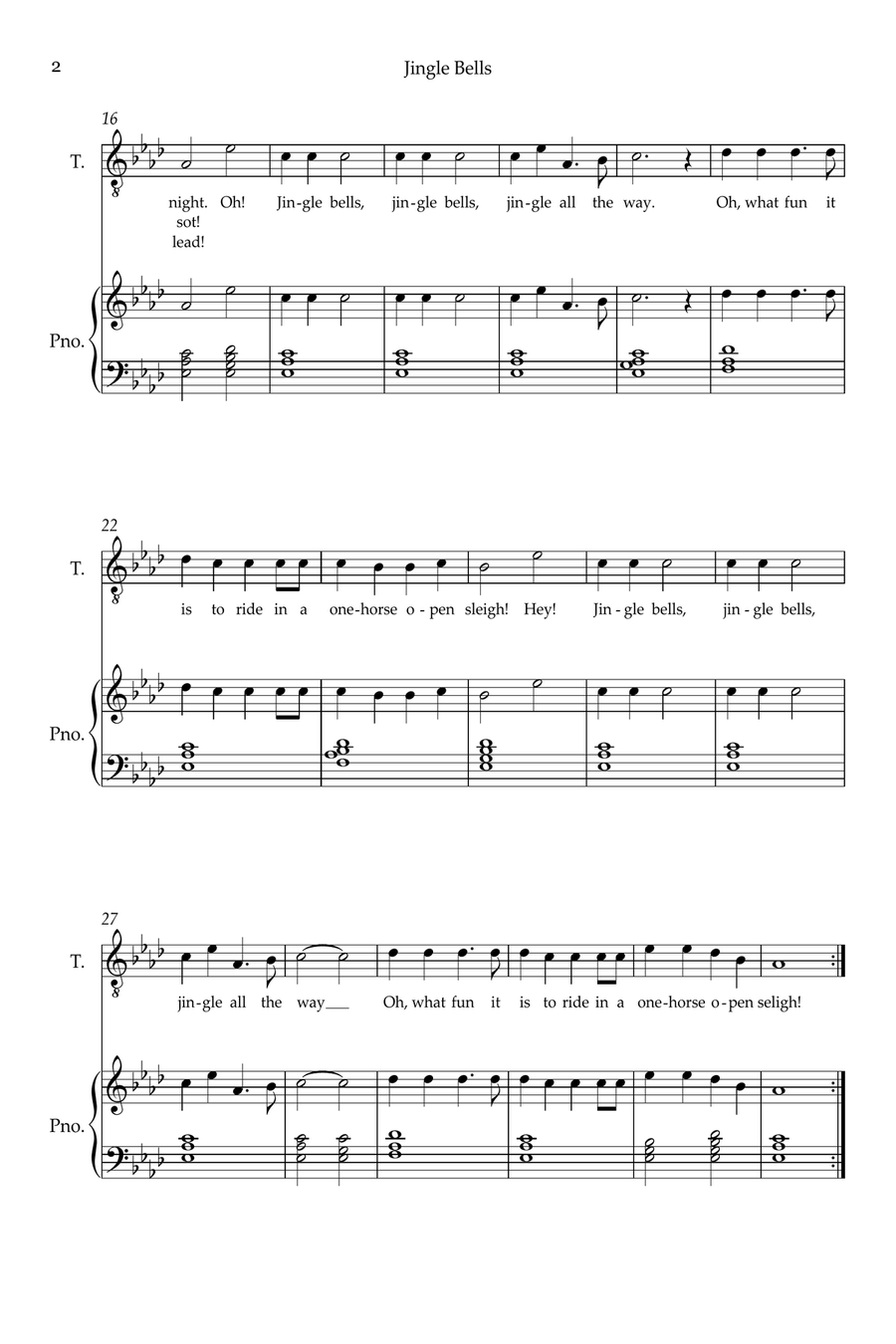 Jingle Bells Tenor Voice scores gallery preview page 2