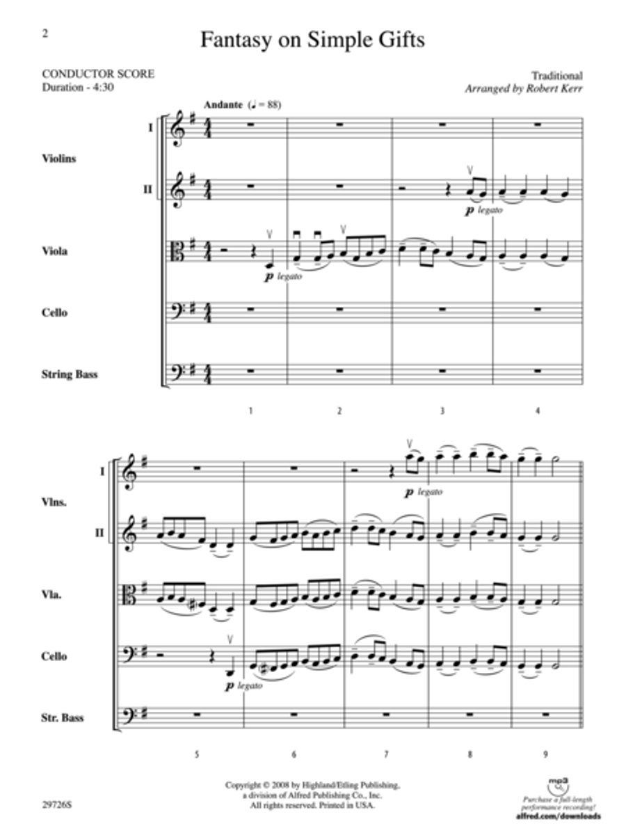 Fantasy on Simple Gifts (score only) String Orchestra scores gallery preview page 2