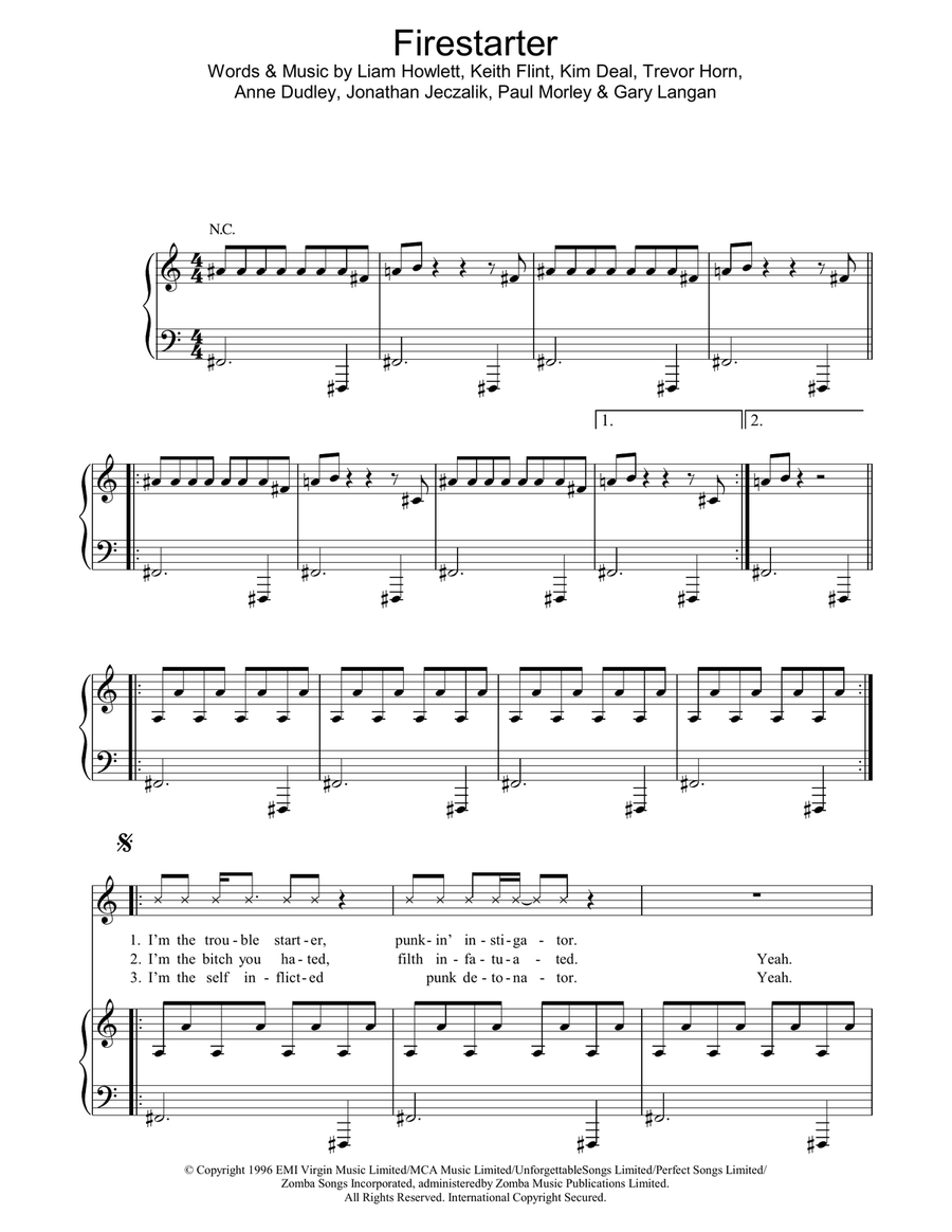 Firestarter Piano, Vocal, Guitar scores gallery preview page 1