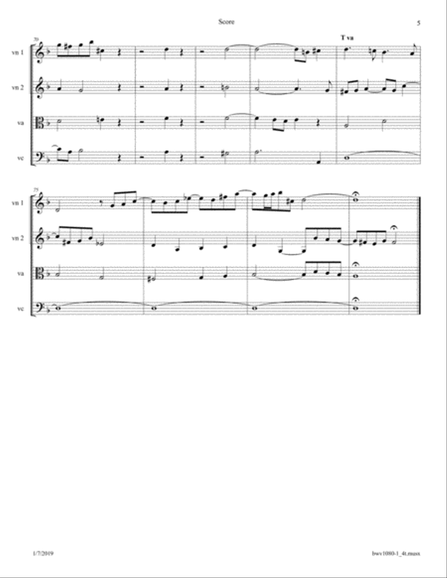 Bach: The Art of Fugue, BWV 1080; Fugue 1 arr. for String Quartet String Quartet scores gallery preview page 5