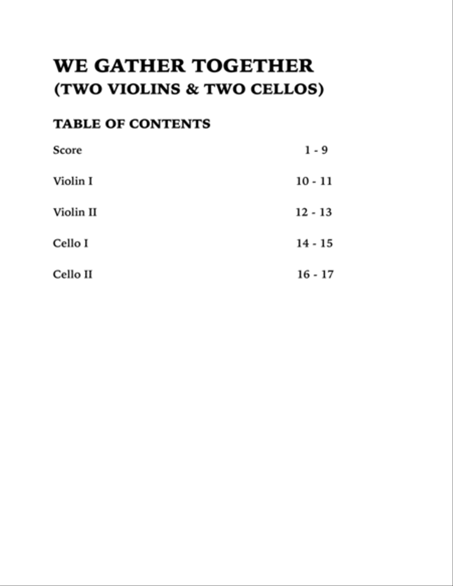 We Gather Together (String Quartet): Two Violins and Two Cellos String Quartet scores gallery preview page 4