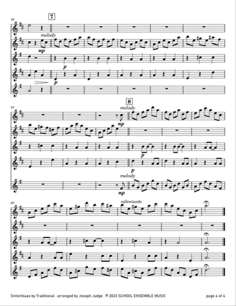 Sinterklaas for Saxophone Quartet in Schools Saxophone Quartet scores gallery preview page 4