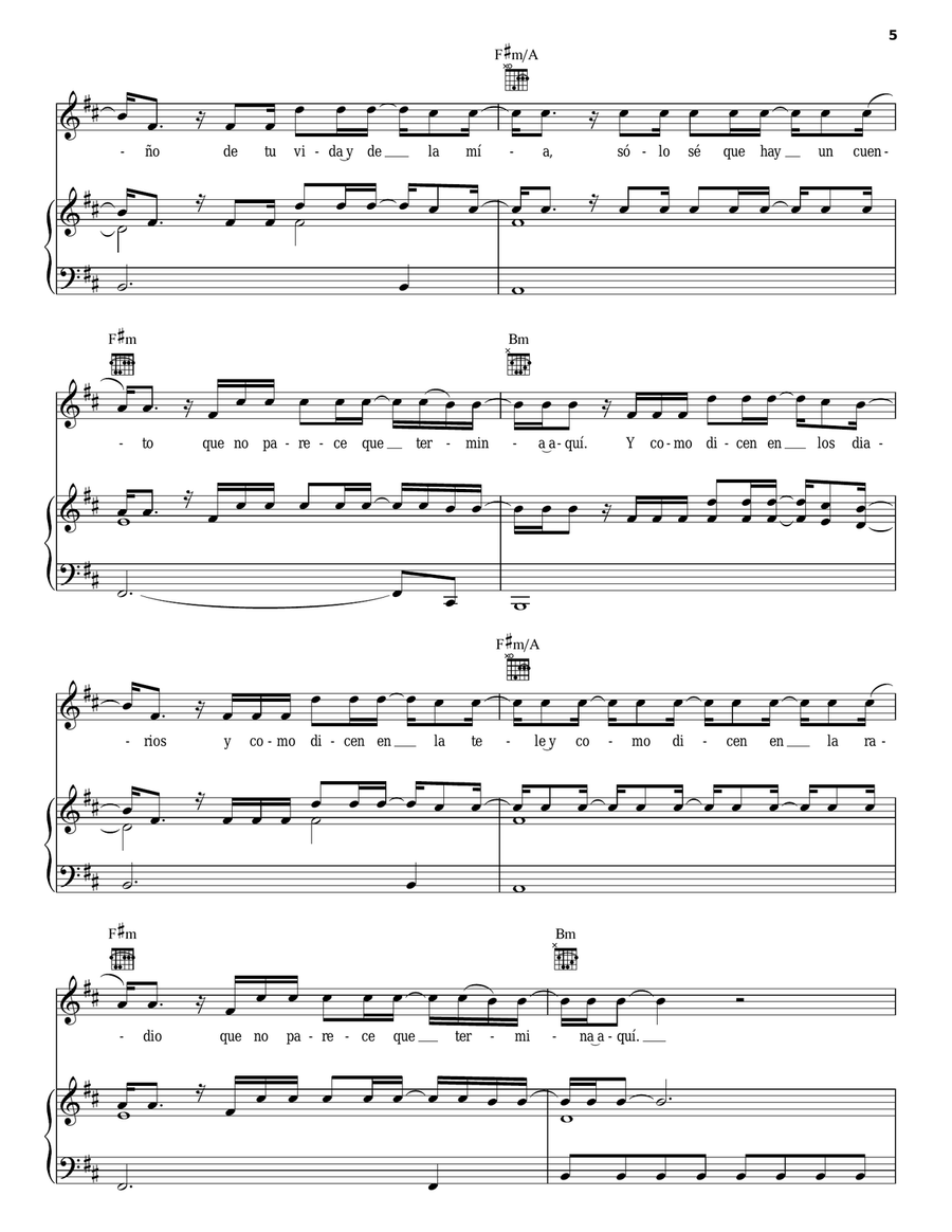 Fijate Bien Piano, Vocal, Guitar scores gallery preview page 5