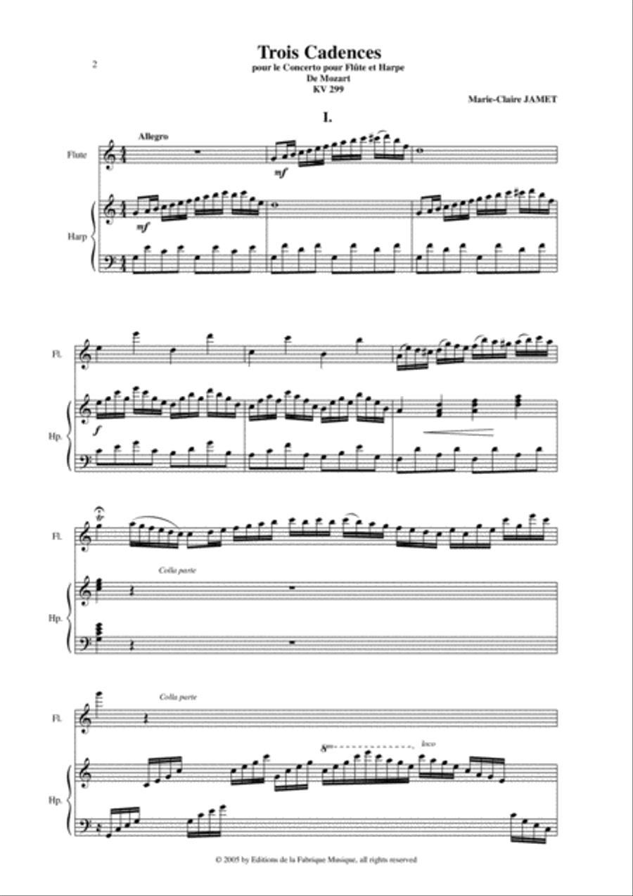 Marie-Claire Jamet: Three Cadenzas for Mozart's Flute and Harp Concerto, K. 299 Flute scores gallery preview page 2
