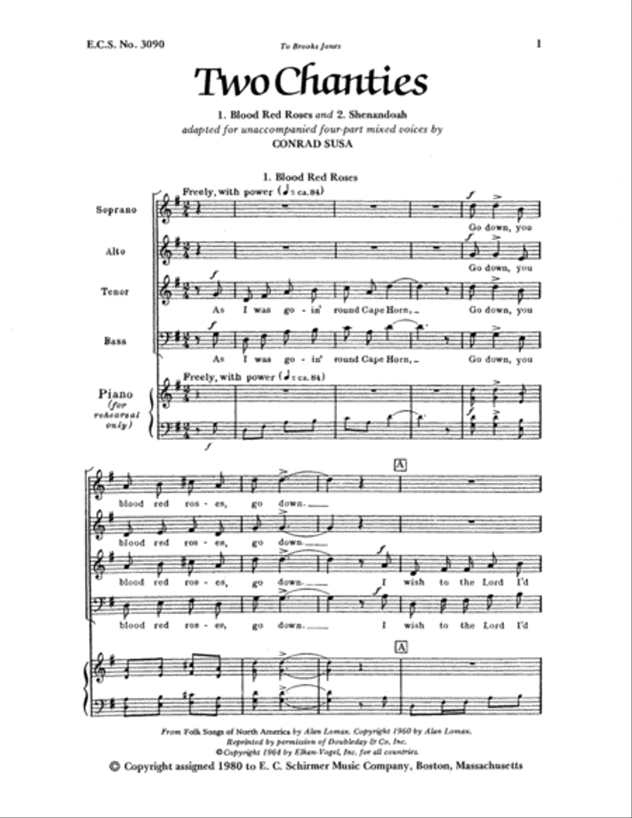 Two Chanties: 1. Blood Red Roses: 2. Shenandoah 4-Part scores gallery preview page 8