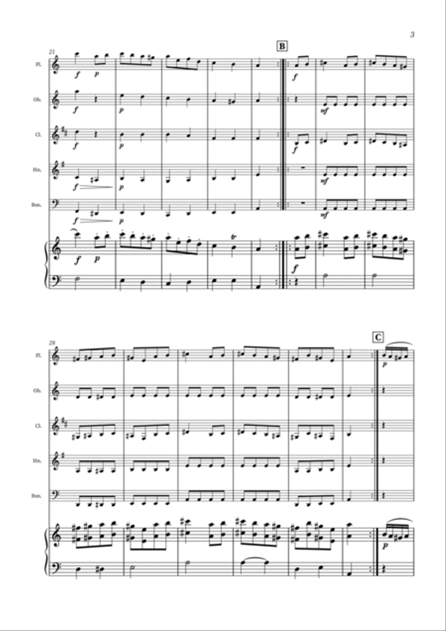 Turkish March - Woodwind Quintet and Piano Woodwind Quintet scores gallery preview page 3