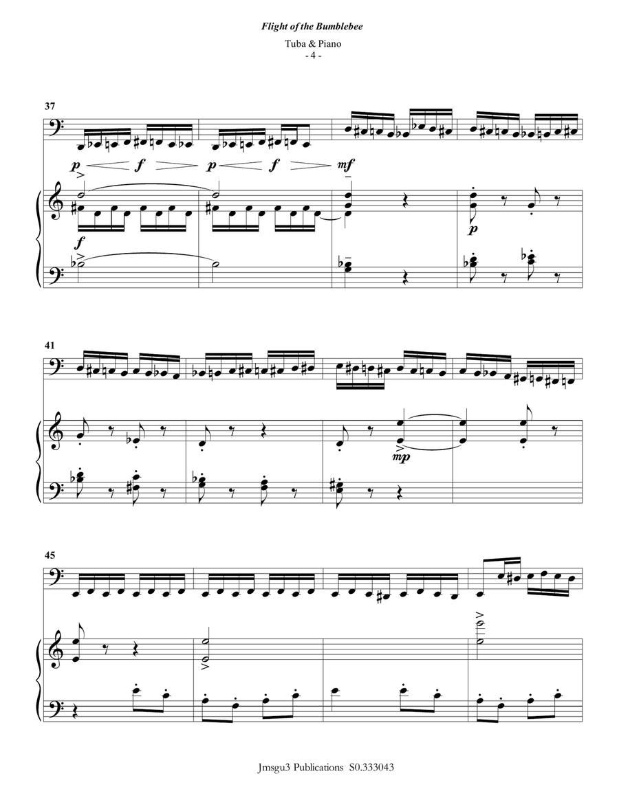 Korsakov: Flight of the Bumblebee for Tuba & Piano Tuba scores gallery preview page 4