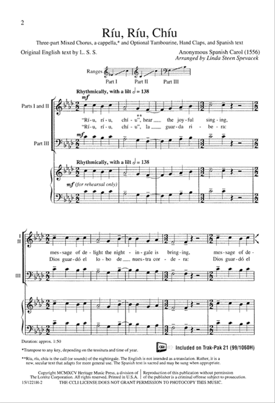 Ríu, Ríu, Chíu 3-Part scores gallery preview page 3